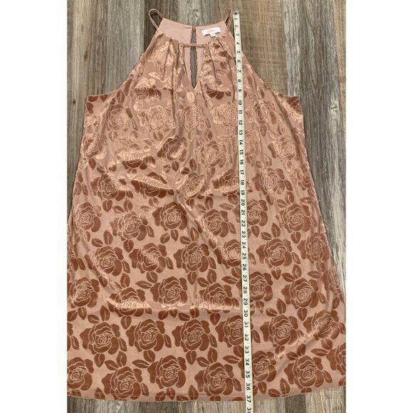 Candies True Mauve Pleated Halter Swing Dress Floral Print Keyhole Lined Size XL - Picture 12 of 16